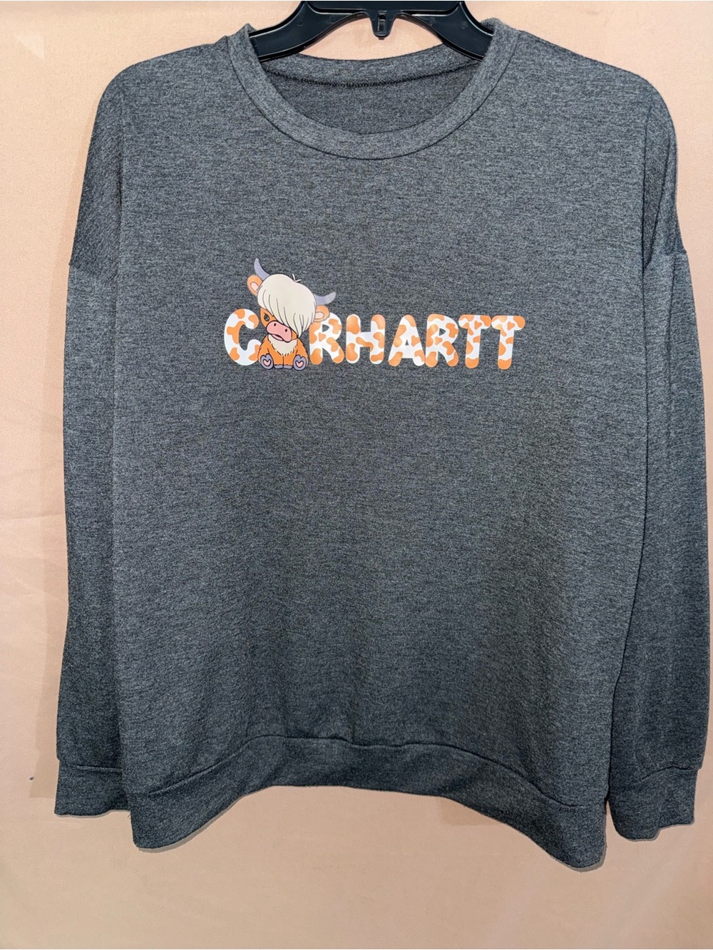 NWOT Women’s Med Carhartt Women’s Heather Gray Crewneck Sweater with Orange Logo